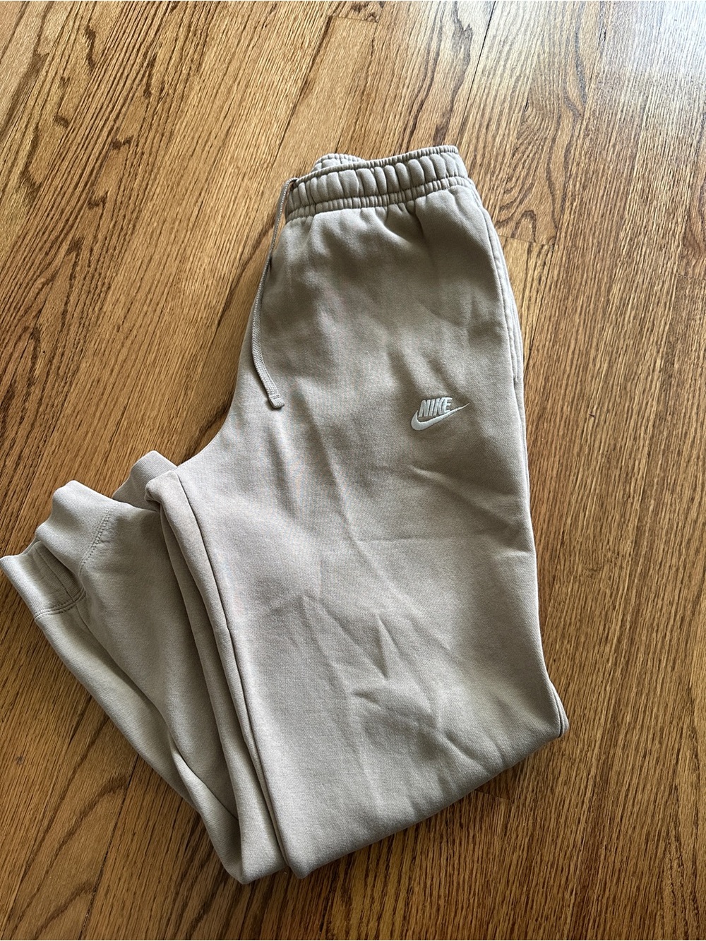 Nike Men's Tan Fleece Joggers with White Swoosh